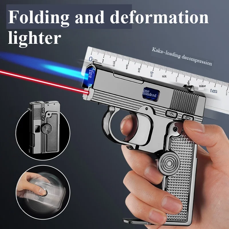 Multifunktionales, zusammenklappbares Verformungs-Dual-Arc-Feuerzeug, winddicht, gerade nach vorne, kreativer Dekompressions-Gyro, trendiges Spielfeuerzeug