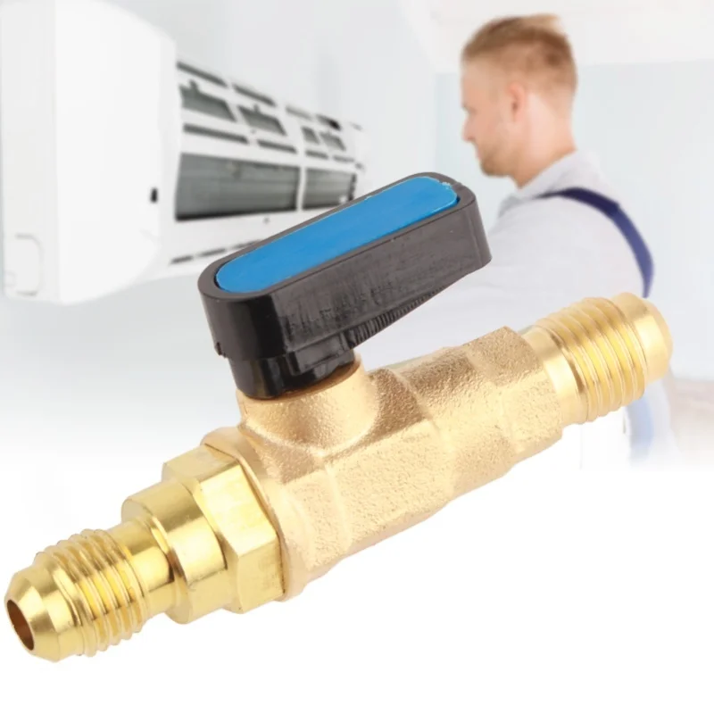 Refrigerant Control Valve Fitting 1/4SAE Air Conditioning Refrigerator Tools Adapter Fluorine Ball Valve