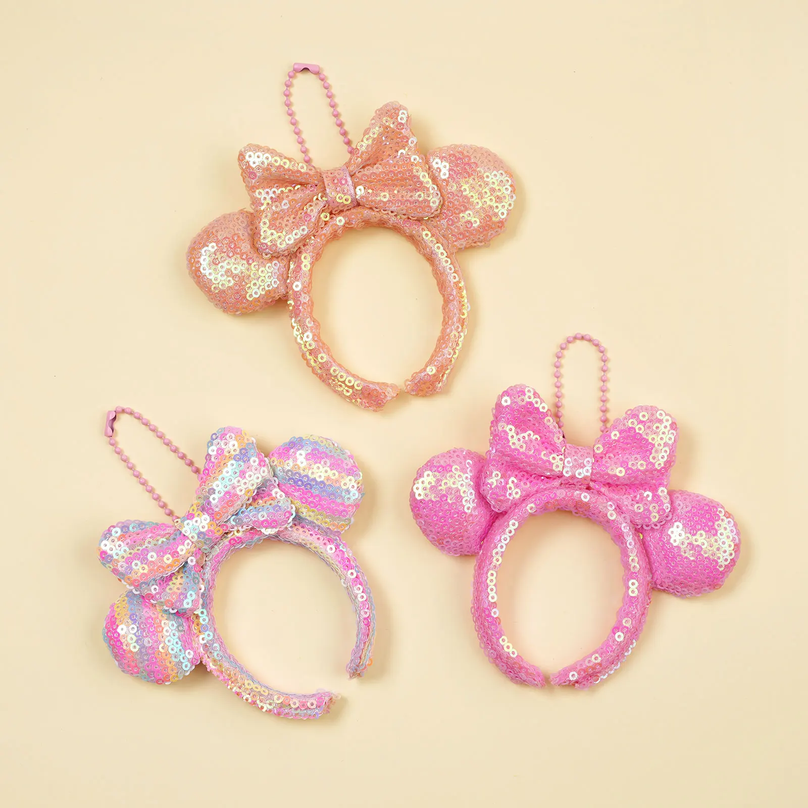 1pc Mini Pendant Hair Hoops Sequins Bow Mouse Ear Bag Camera Lens Decoration Exquisite Gift Girl Hair Accessory Keychain view 2
