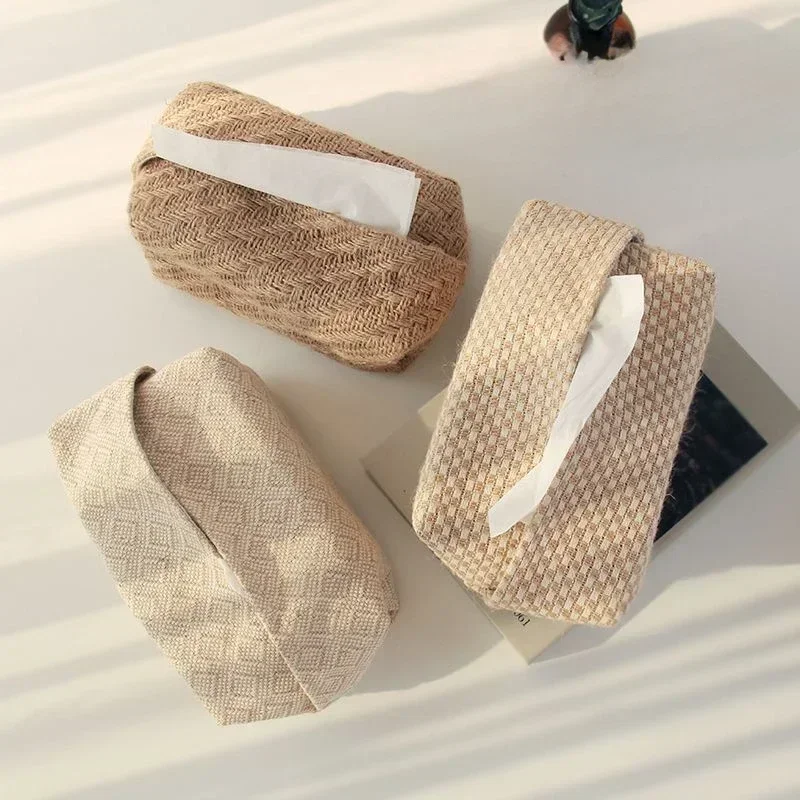 Tissue Boxes Linen Japanese Style Retro Vintage Jute Case Napkin Dinning Room Table Container Paper