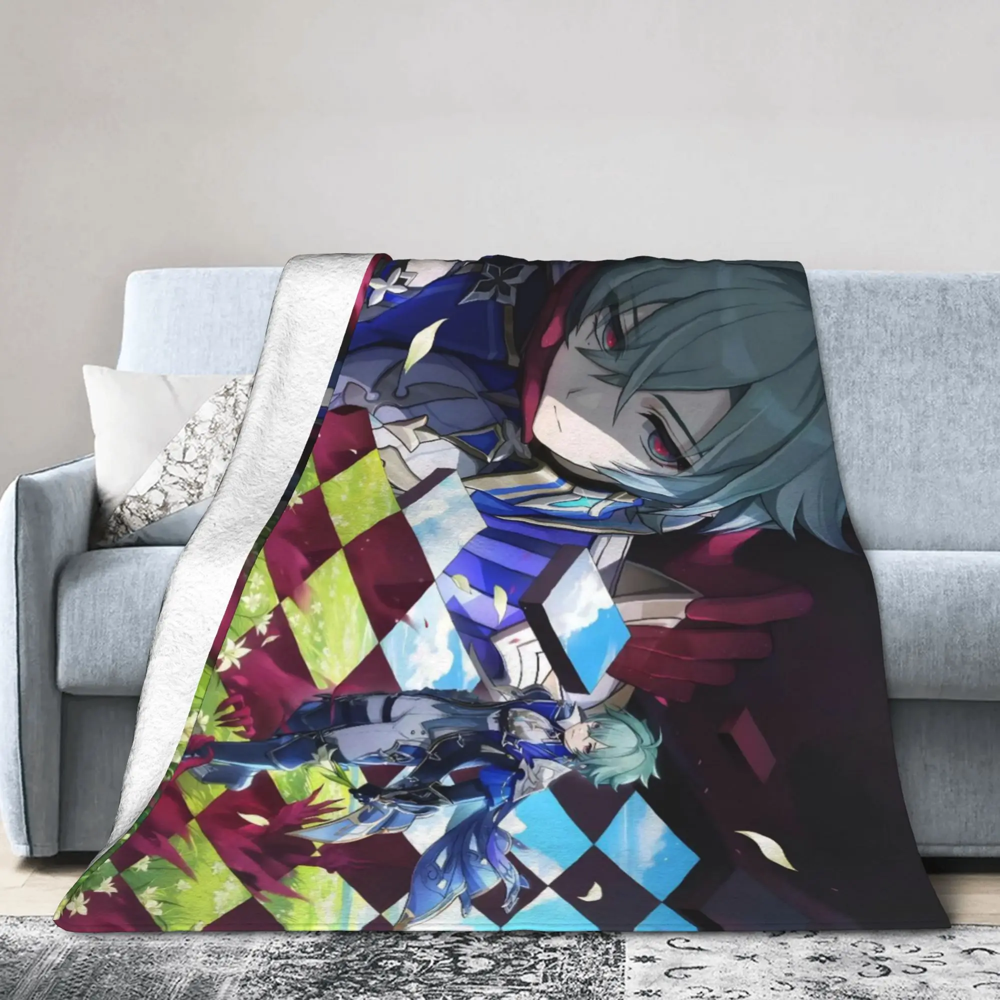 Lohen Cartoon Knitted Blanket Genshins Impacts Flannel Throw Blanket Summer Air Conditioning Printed Soft Warm Bedspreads