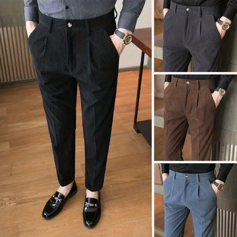 Corduroy Men's Pants Spring and Autumn 2026 New High-end Drape Suit Slim-fitting Small Feet Casual Dress Pants Trousers for Men