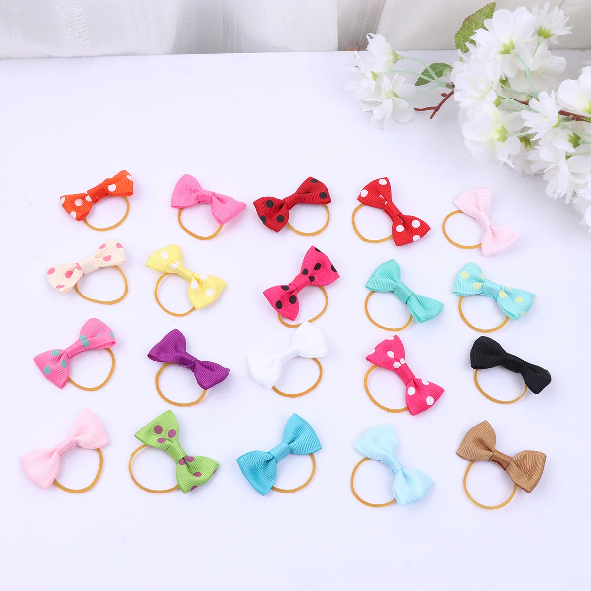 

20Pcs Dog Hair Ring Set Cute Bowknot Pet Hair Ties for Puppies and Small Dogs Secure Hold Stylish Look Perfect Gift for Pet