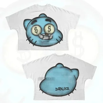 2024 Hand Painted Graffiti Hip Hop Fun Cartoon Printed T-Shirt Elements Gothic 100% Cotton Short Sleeve Clothing Unisex 2024