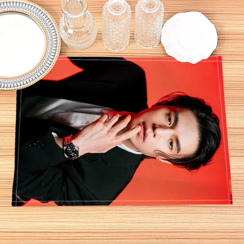 Lee Dong Wook Print Linen Dining Table Mats Alphabet Kitchen Placemat 30X40cm Coasters Pads Bowl Cup Mat