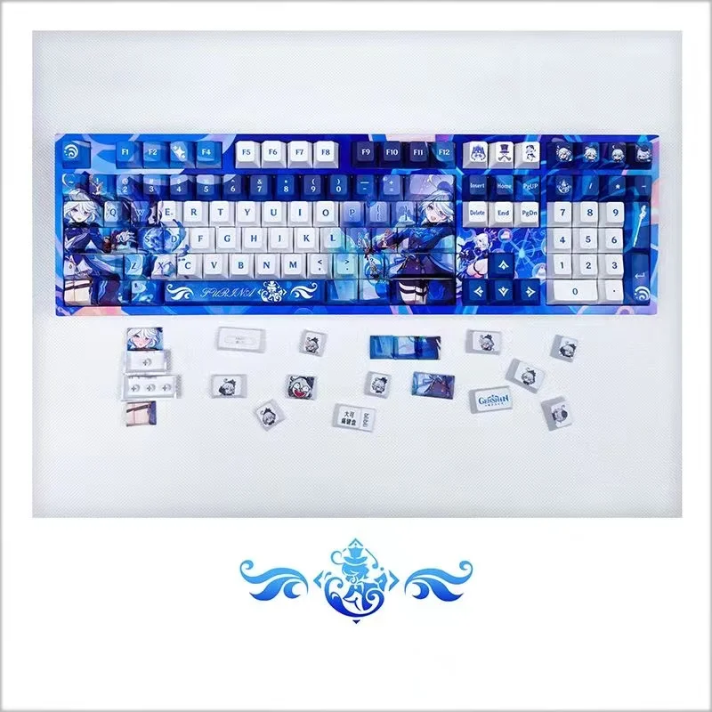 Furina PBT Keycaps Genshin Impact DYE Sublimation Key Cover Cherry Cross MX Switch Key Caps for Mechanical Keyboard Otaku Gift