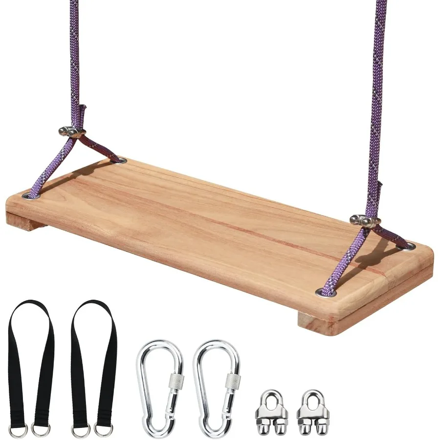 Balanço de madeira de teca, assento de balanço de árvore de madeira ao ar livre para adultos, quintal, conjunto de balanço, altura ajustável, 16,7x7 polegadas