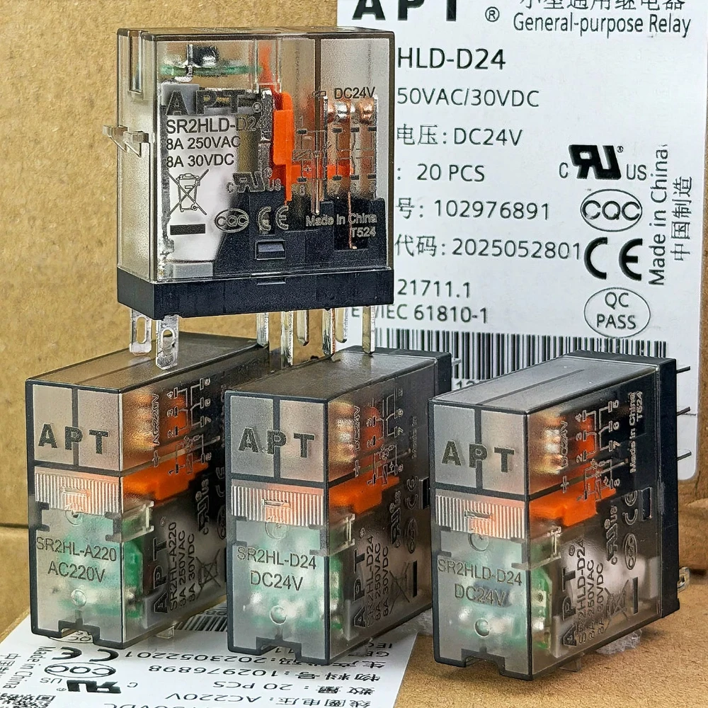 Original SR2HL-D24 SR1ML-A220 SR2HLT DC24V AC220V Intermediate Relay 8A 12A SSF05 08F-E Rail Base Relays for Control Cabinet