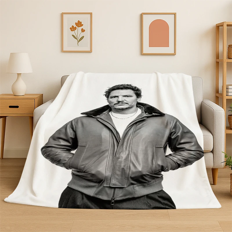 Fashion Pedro Pascal Star Flannel Blanket Soft Warm Throw Blanket for Bedroom Living Room Bed Travel Camping Picnic Gift Kids