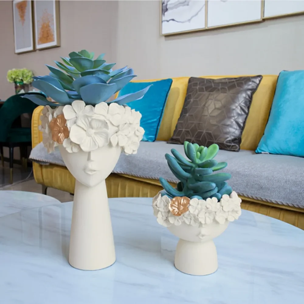 Jarrón de resina nórdico para decoración del hogar, estatua, escultura, soporte para brochas de maquillaje, caja de almacenamiento, soporte para bolígrafos, maceta creativa para flores, suministros de arte