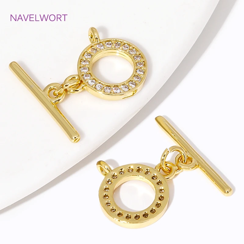 Brass Inlaid Zircon OT Clasp 18K Gold Plated Round Toggle Clasp For Jewelry Making Supplies DIY Handmade Crafts Wholesale