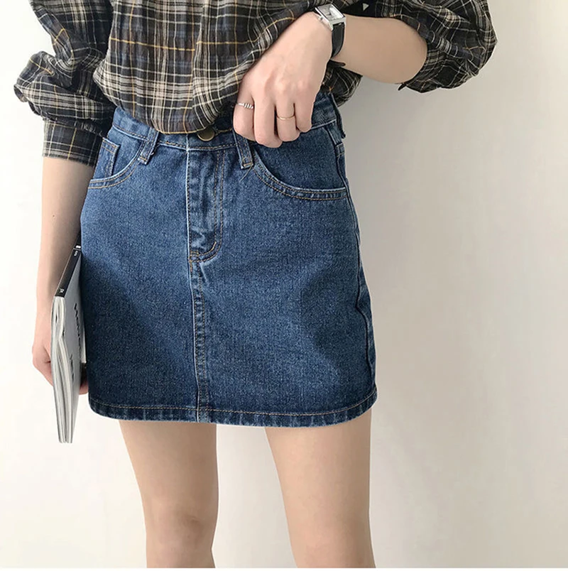 Korean Version Of High-Waisted Slimming Short Skirt New Ins Style Denim Retro Bag Hip Skirt To Prevent A Word