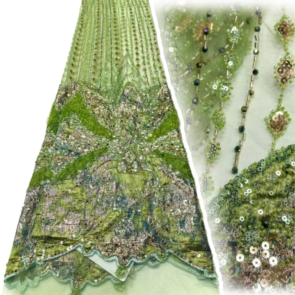 

Nigerian Embroidered Lace Fabric 2026 New Style African French Mesh Sequined Rhinestone Fabric for Dresses Sewing Material S1943