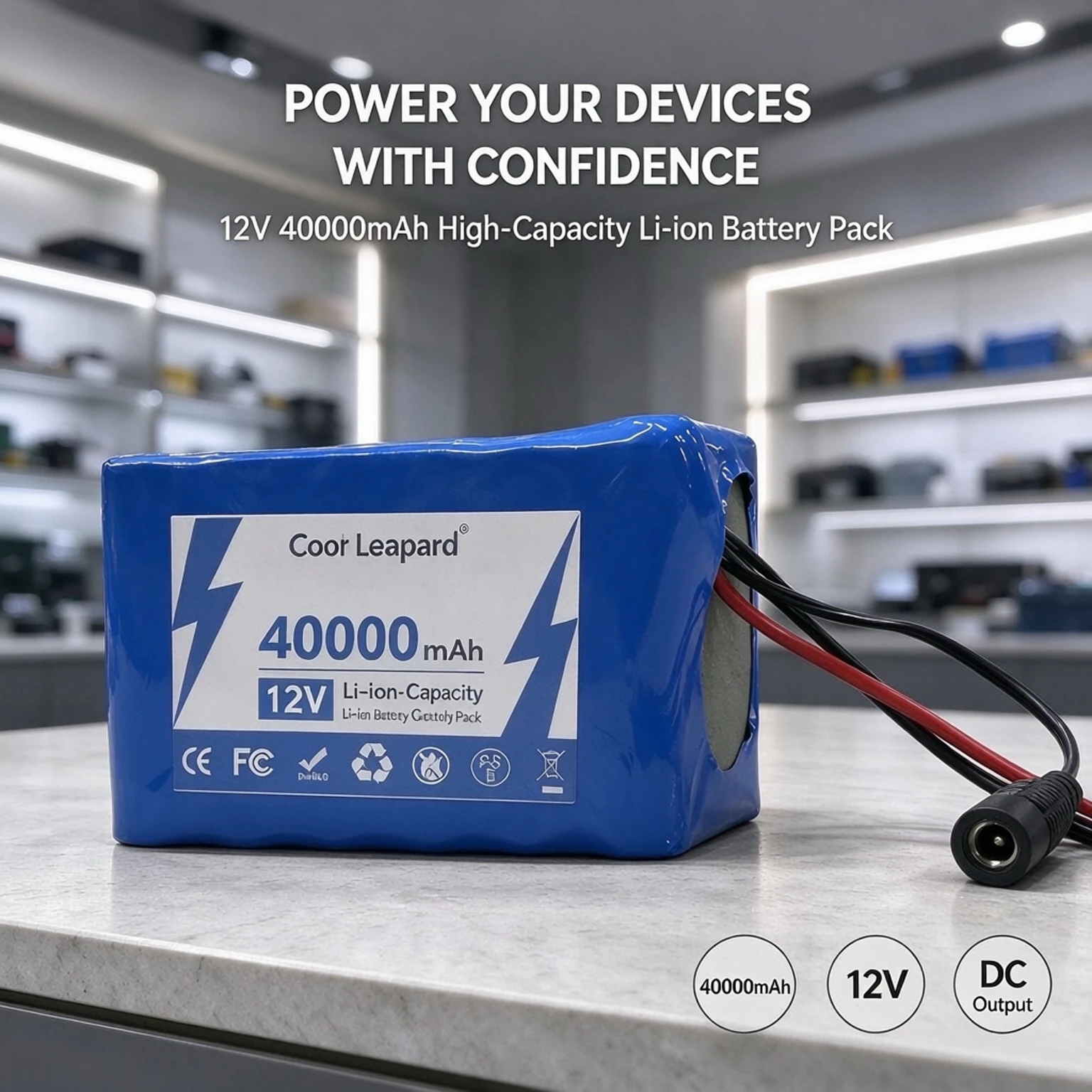 Cool Leopard 12V 40Ah Li-ion Battery Pack Built-in BMS DC Output Rechargeable Battery for LED Light CCTV Camera Outdoor Devices