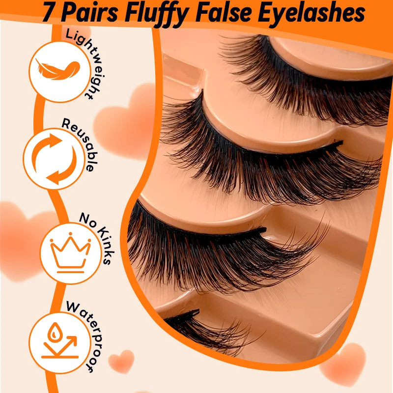 Hinarin Fox Eye Eyelashes 3D Angel Wing Fox Eyes Cilios 7 Pairs Wispy Natural False Lashes Mink Fluffy Cat Eye Faux Eye Lashes