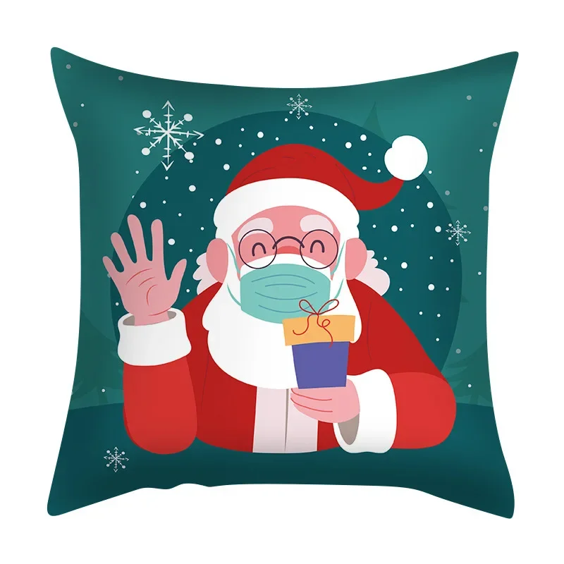 Home Decoration Christmas decoration green -red house Santa Claus printed pillowcase cushion cover Decoración navideña
