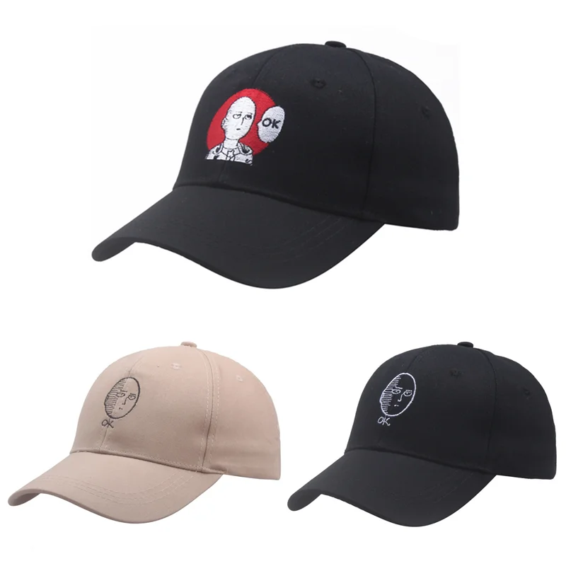 Anime dos desenhos animados um soco homem saitama chapéu de beisebol bordado ajustável unisex acessórios ok boné ao ar livre chapéus festa