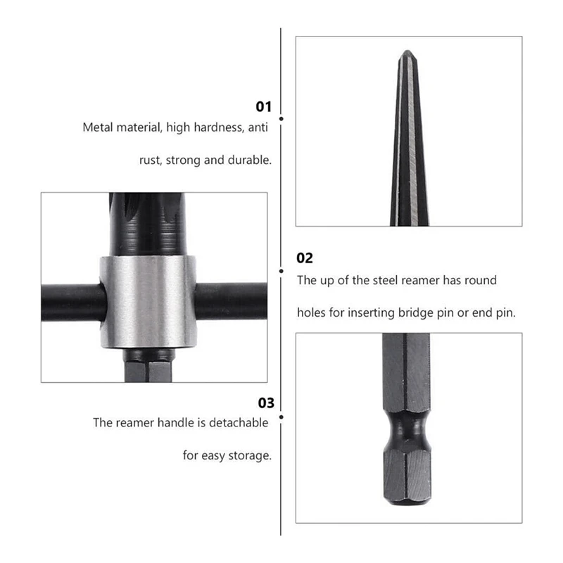 B62B 2Pcs T Handle Taper Reamer Set, 6 Fluted Chamfer Reaming Tool for Guitar Bridge Pin Hole, Carbon Steel Hand Reamer Round