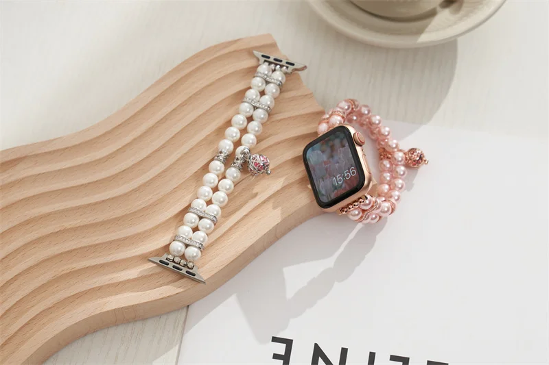 Correa de bola de Perfume de perlas de doble fila para Apple Watch, correa de 40/44mm SE7 6 5 4 para iWatch 38mm/42mm 3 2 1 muñeca de perla de ágata 41/45mm