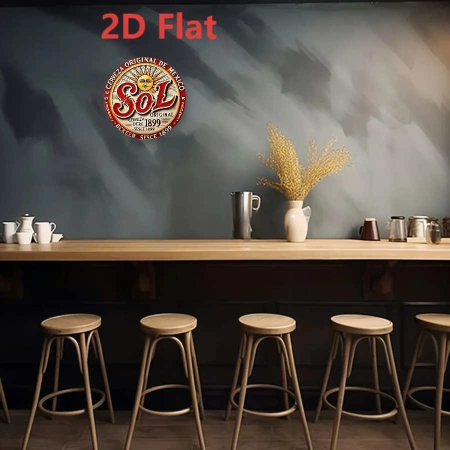 2D Flat, 1pc Sol Vintage Metal Sign - 1899 Original Mexican Cerveza Wall Art, Aluminum Decor with Sun & Cactus Design, Perfect f view 2