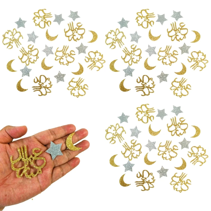 100 pcs Ramadan decoration 2025 Felt Confetti,Festival Decorations for Muslim Holidays，Star Moon Felt  Die-Cut