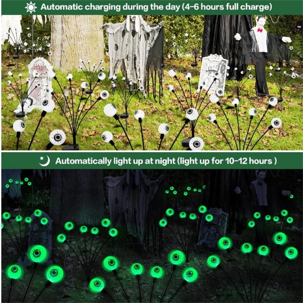 2 Packs Halloween Scary Eyeball Solar Stake Lights Outdoor Weatherproof Garden Stake Lights Halloween Decorations For 8-10 Hours