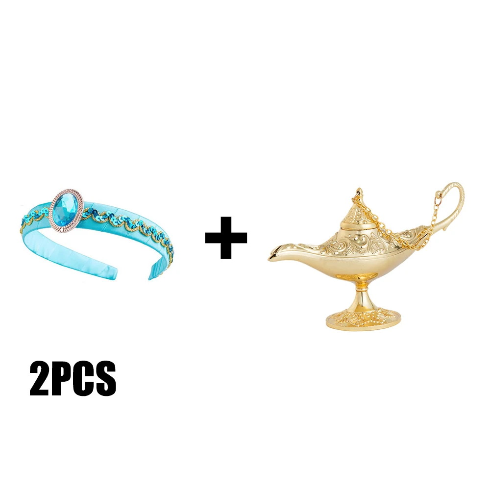 Disney Princess Jasmine Accessories Wig Headband Gloves Aladdin\'s Lamp School Show Jewelry Play Toy Set Halloween Dress Up Ornam