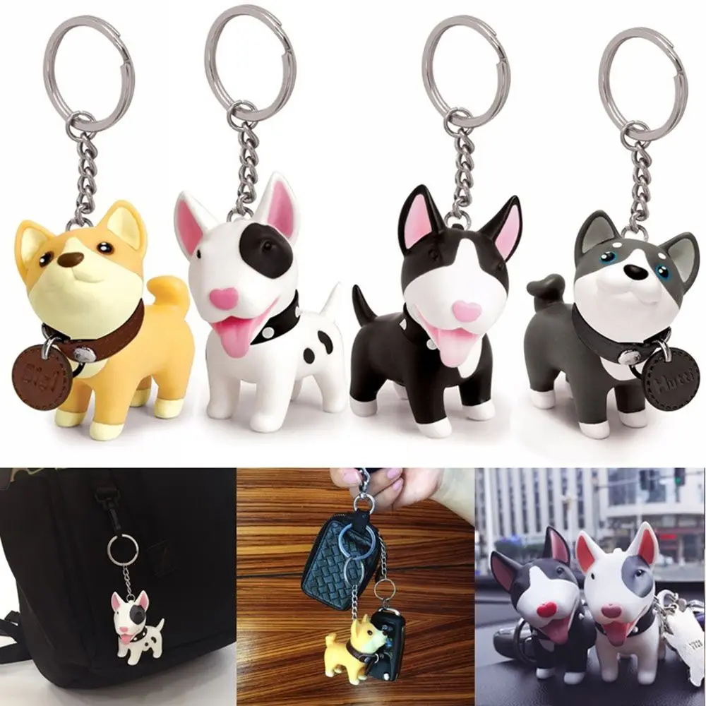 Trinkets Anime Holder PVC Figure Cute Toys Terrier Bull Dog Keychain for Car Accessories Key Ring Hand-painted