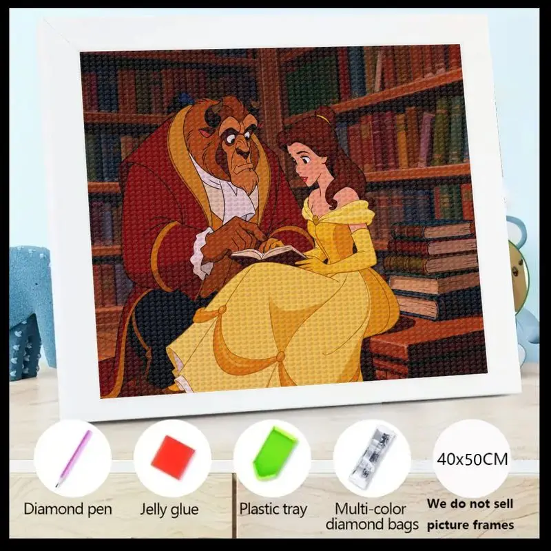 

1 шт., набор для рисования 5D Diamond Painting Princess Belle & Beast, DIY Full Drill Crystal Diamond Art Craft, мультяшная сказка Love Sto
