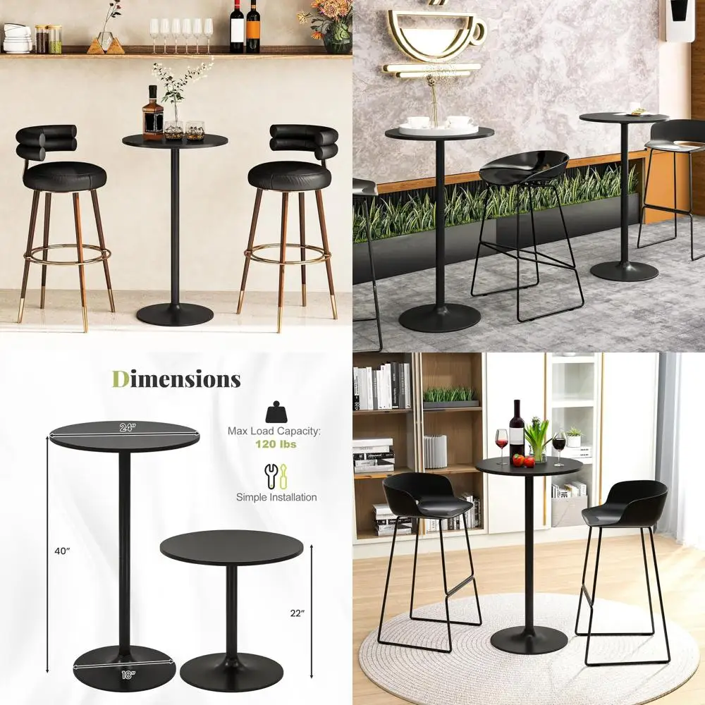 

Adjustable Height Bistro Table Set for 2, Metal Base, Suitable for Pub, Living Room, Cafe and Restaurant, Black