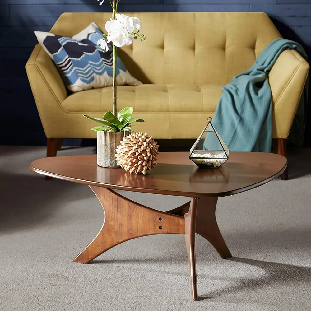 Blaze Triangle Wood Coffee Table ไม้อัดพร้อมขาไม้วีเนียร์, Mid-Century Modern, ประกอบง่าย, Accent เฟอร์นิเจอร์สําหรับห้องนั่งเล่น