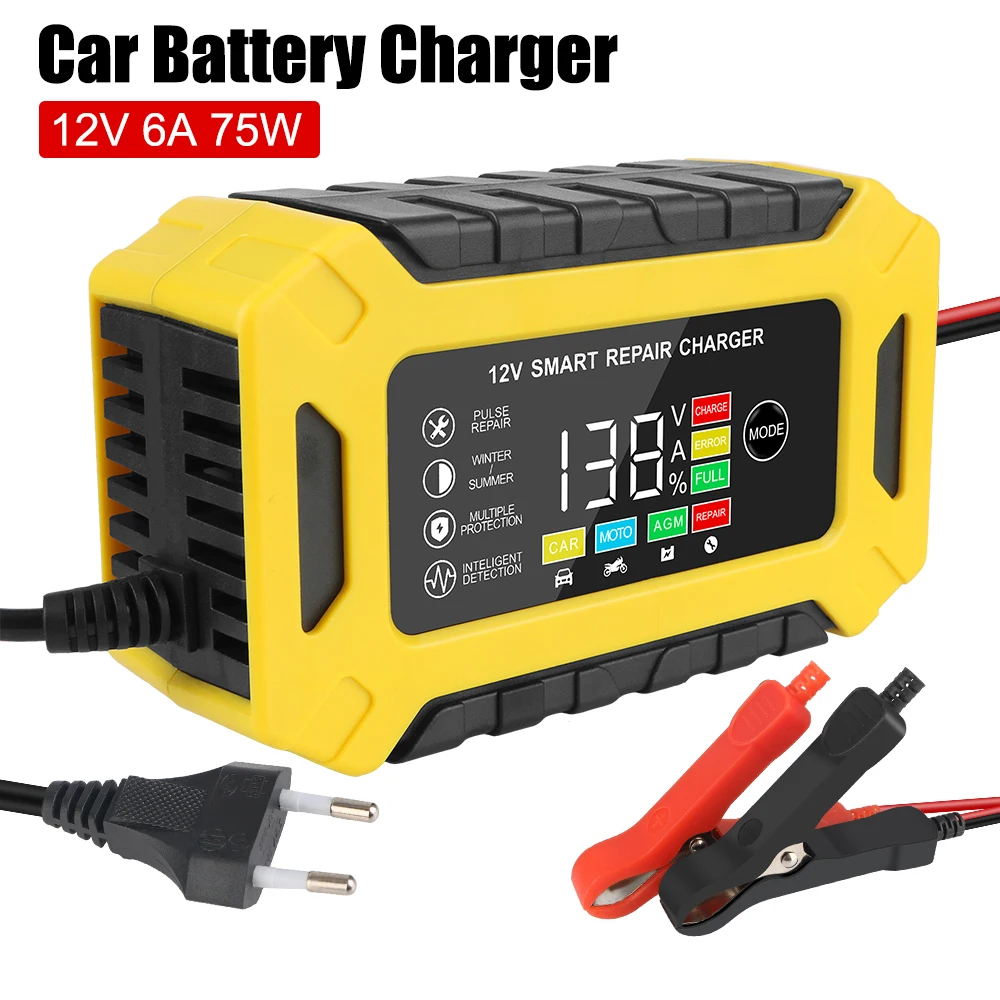 12V 6A Digital LCD Display Smart Truck Motorcycle Charger Car Auto Battery Charger Wet Dry Lead Acid Gel Charger Pulse Repair