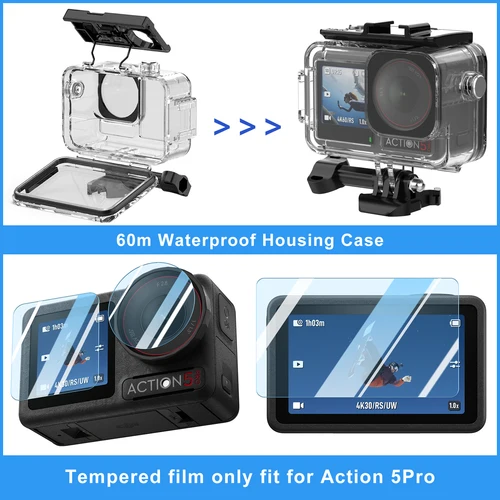 Imagen 2 del producto Paquete de accesorios para DJI Osmo Action 5 Pro Action 4/3, funda carcasa impermeable, cubierta de silicona para buceo, Protector de pantalla de vidrio