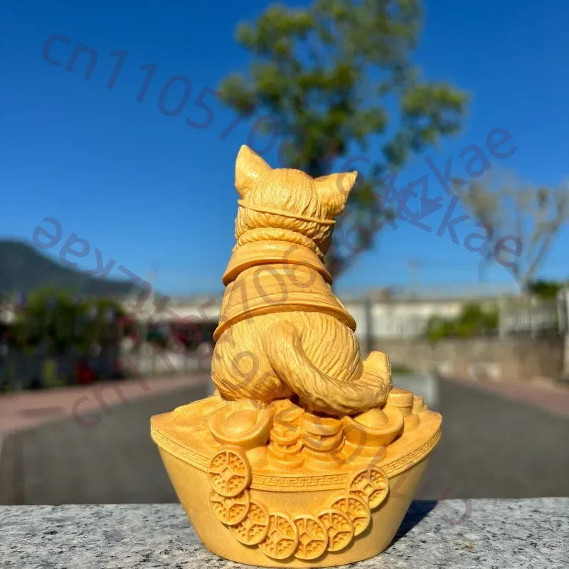 Hand-Carved Hinoki Wood Cat Figurine - 5.9