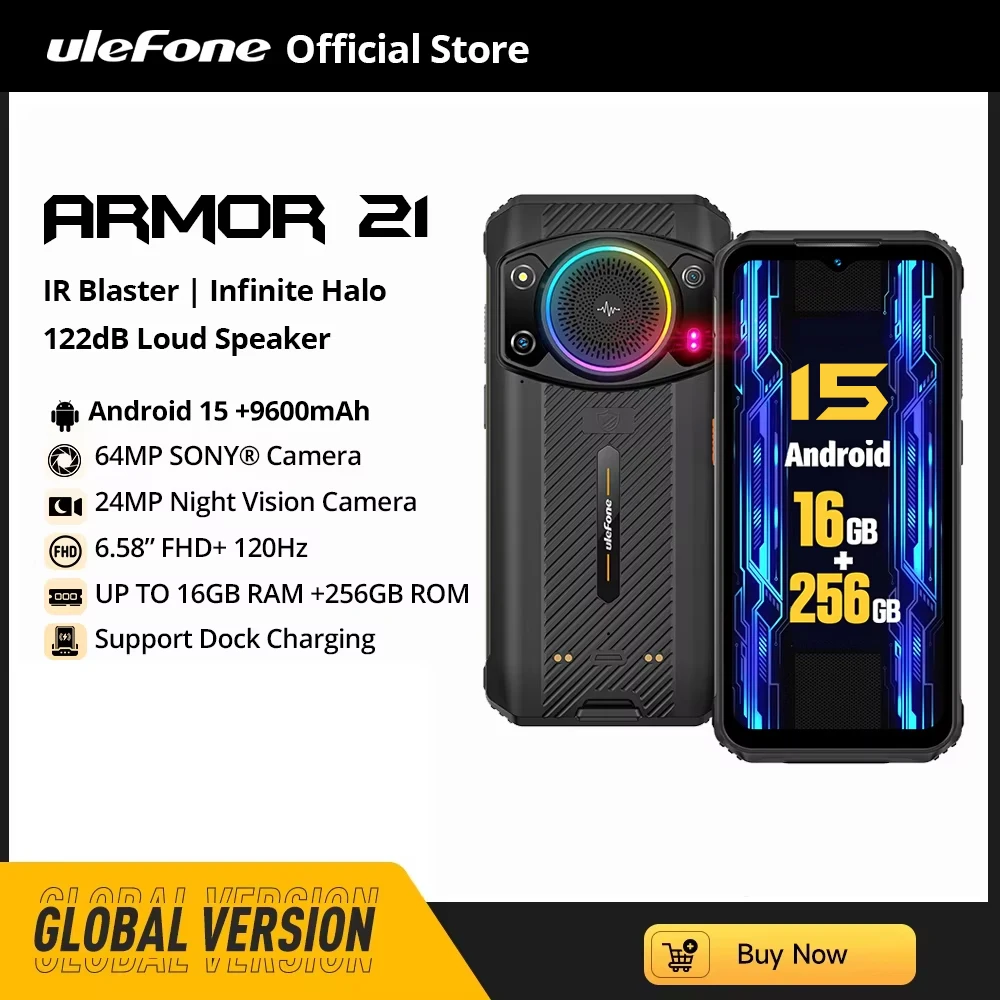 Rugged Phone Ulefone Armor 21 16GB RAM 256GB ROM Smartphone Android 15 G99 moblie phone 64MP 9600mAh Global