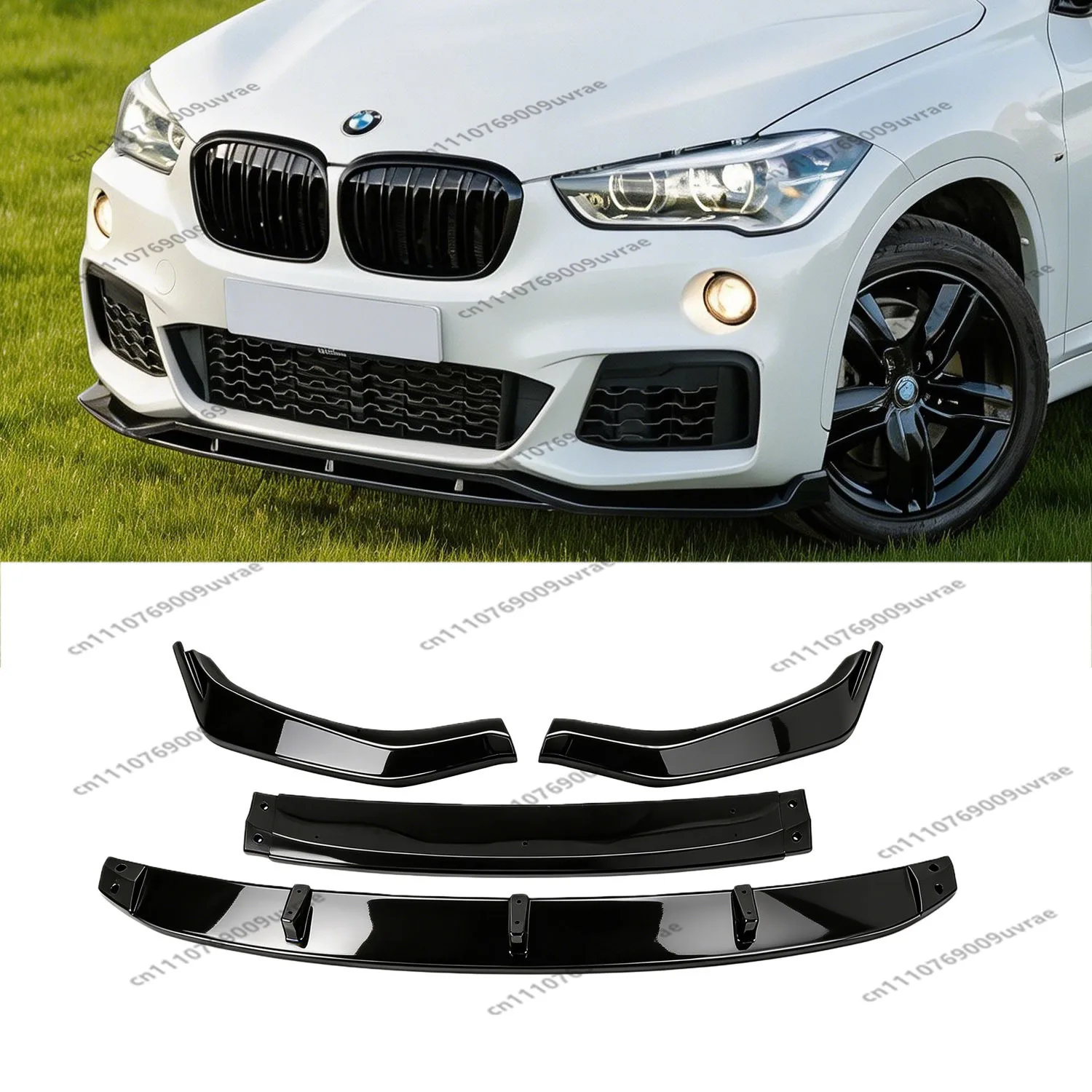 For BMW X1 F48 M Sport 2015-2018 Pre-Lci 4pcs Gloss Black ABS Front Bumper Lip Spoiler Splitter Diffuser Canards Bodykits Tuning
