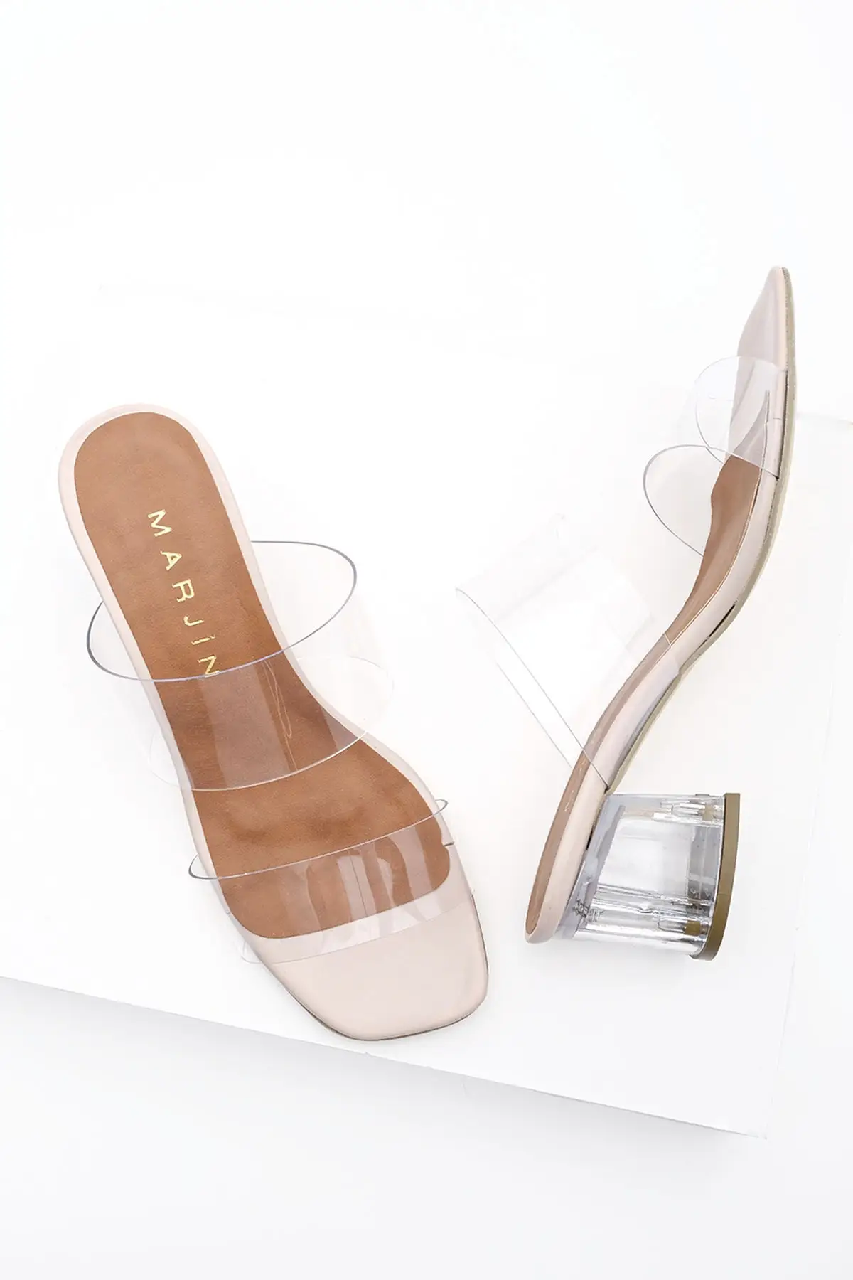 Women's Slippers Beige Transparent Band and Transparent Heels comfortable useful stylish design daily wear summer trend turkish