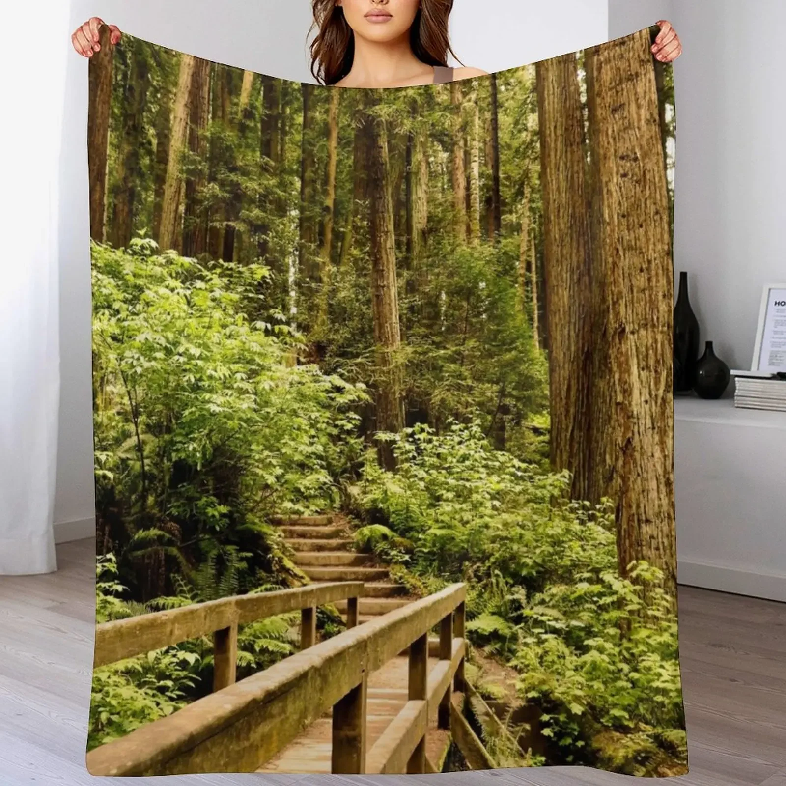 Hiking through the Redwood Forest Throw Blanket Retros Fashion Sofas Blankets