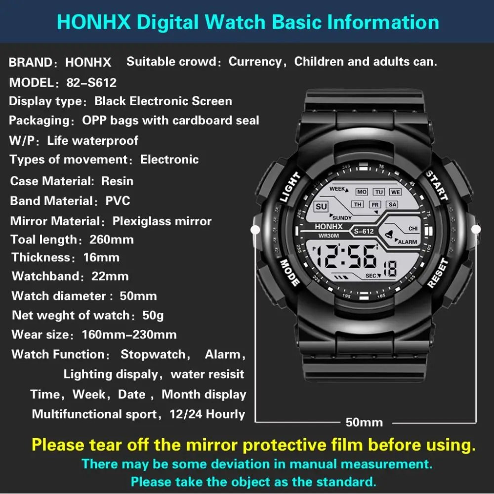 High Quality Waterproof Sports Watch Big Dial Casual Electronic Watch Simple Multifunction Chronograph Men