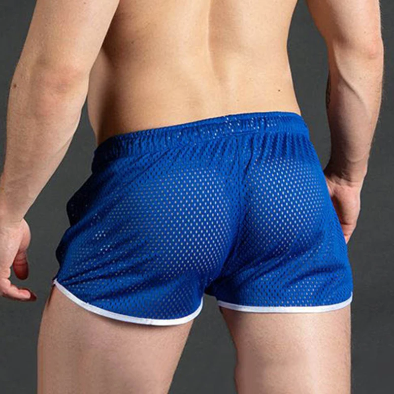 

Breathable Men Casual Gym Fitness Training Shorts Sexy Elastic Mesh Sports Beachwear Swimming Trunks Man Boxers