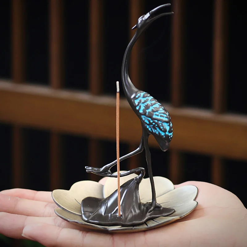 Crane Style Household Decoration Alloy Material Chinese Crane Statue Tea Ceremony Ornaments Incense Burner Meaning Auspicious