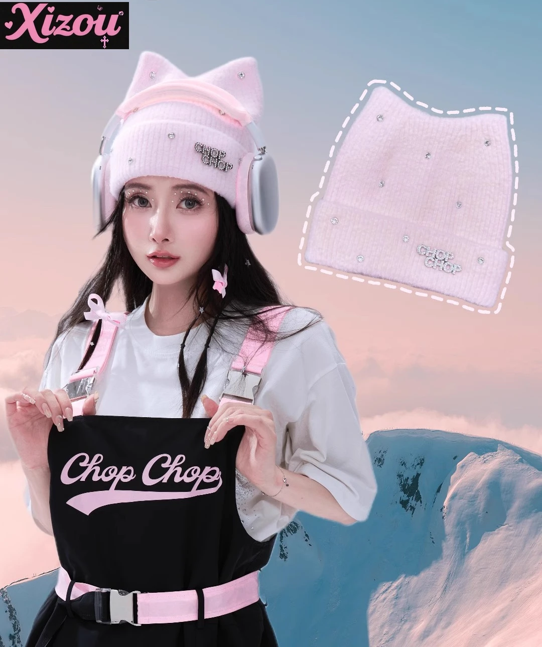 

Японская сверло для ногтей в тяжелой промышленности, королевская сестра, кошачьи уши, лыжи, холодная, теплая защита ушей, двойная складная край, внешняя вязаная шапка для женщин