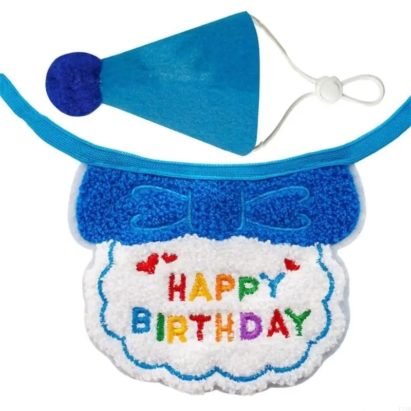 F19B Pet Birthday Costume Set with Adjustable Bib and Hat for Birthday Celebration