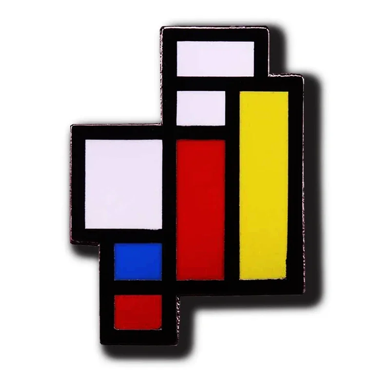 Stunning Color Combination Mondrian Art Brooch Geometric Abstract Painting Badge Authentic Bricks Pin