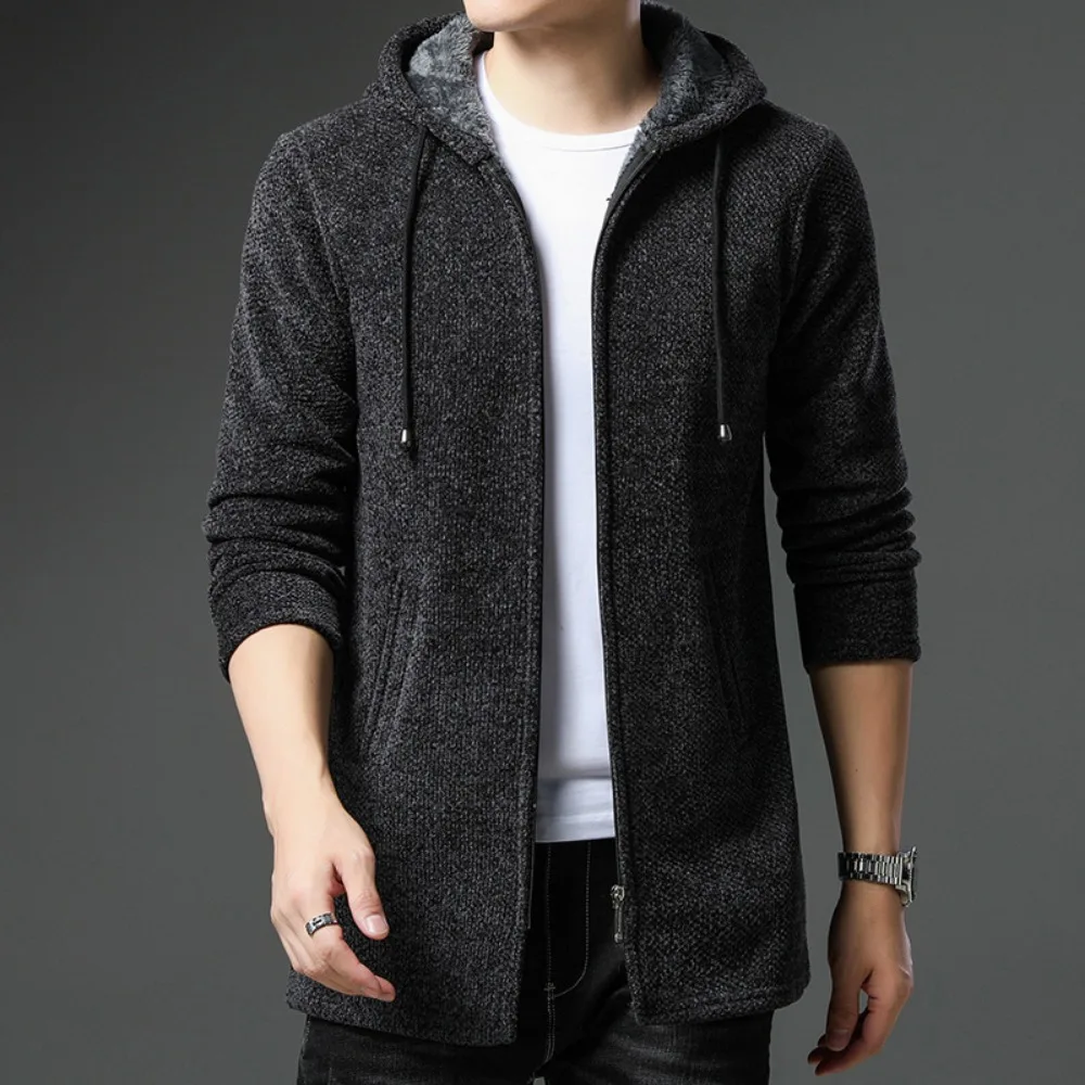 Nuovo arrivo maglione lavorato a maglia uomo primavera autunno casual cardigan in pile uomo maglioni cappotti invernali giacca con cappuccio tinta unita