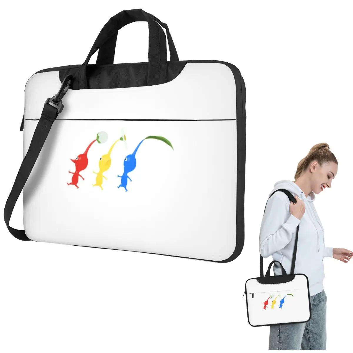 3 Pikmin Running (on Grey) Crossbody Laptop Bag Case Computer Bag 13 14 15.6 Inch Notebook Pouch for Macbook Pro