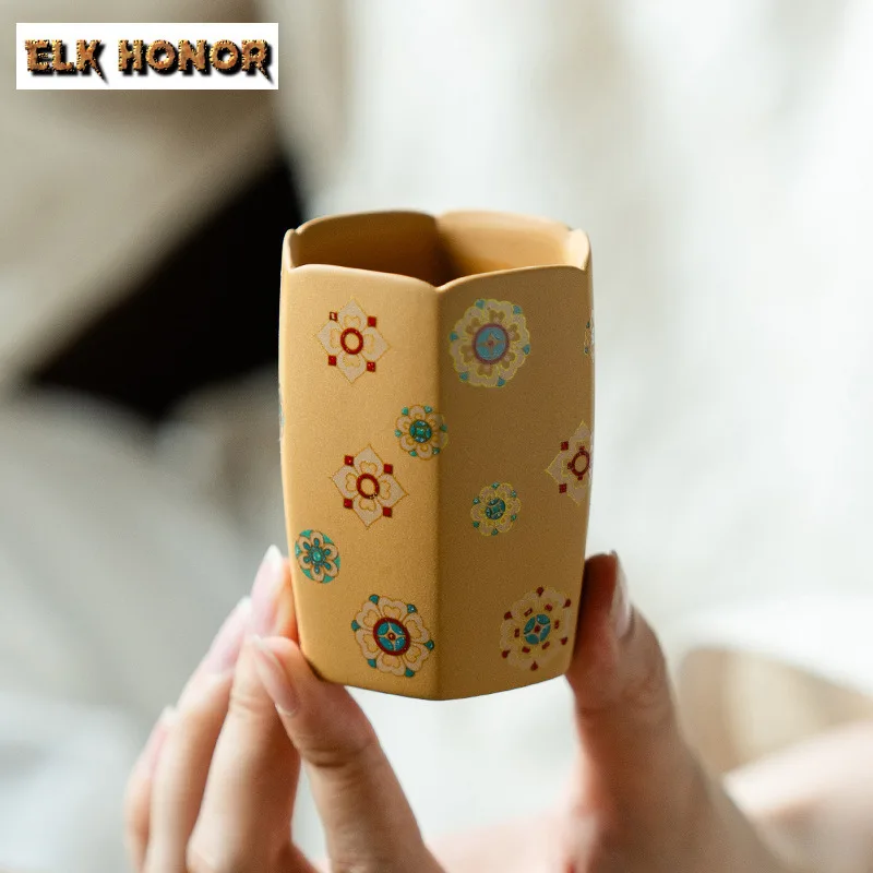 100 مللي ريترو سداسية مستقيم Zisha فنجان الشاي الرجعية وعاء الشاي فنجان شاي مجموعة الشاي تذوق التأمل كوب Chazhan ماستر أكواب Teaset #6