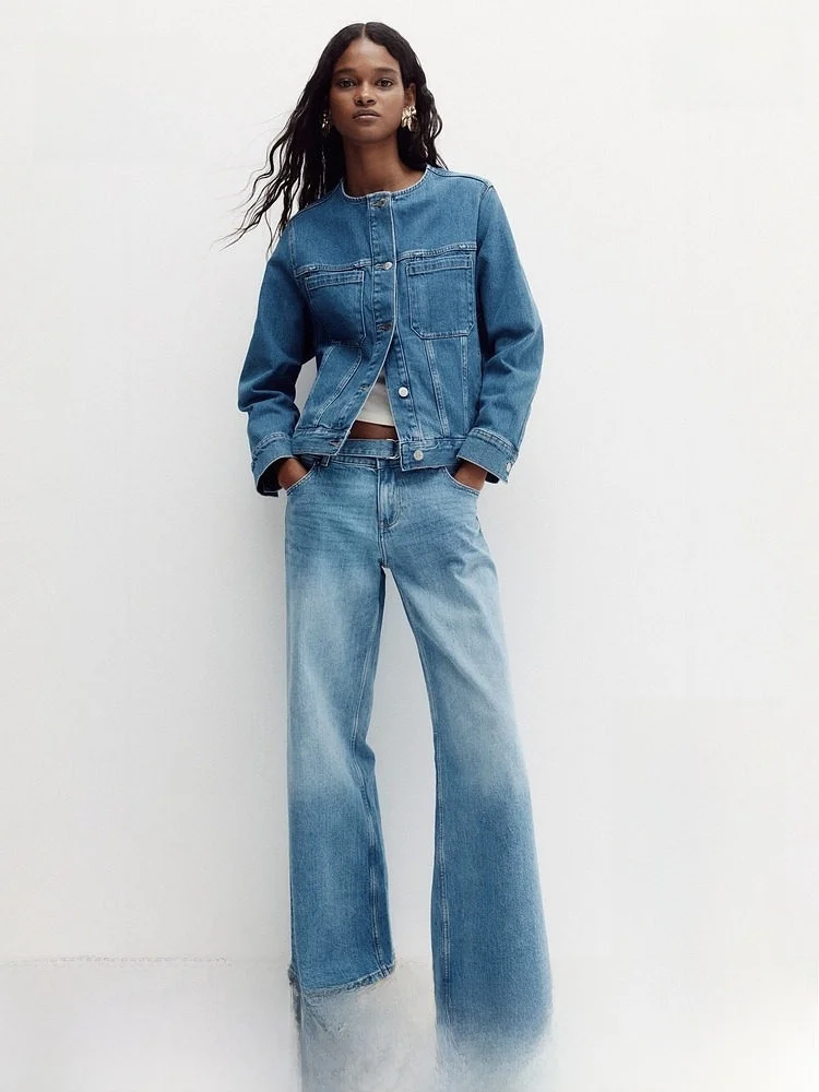 

Новые женские джинсы с высокой талией и широкими штанинами HM2026, удобные повседневные брюки из хлопкового стрейч-денима для женщин