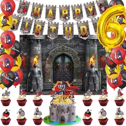 Middle Ages Armored Knight Theme Birthday Party Supplies Decoration Latex Balloons Banner Backdrop Cake Topper Baby Shower Gift