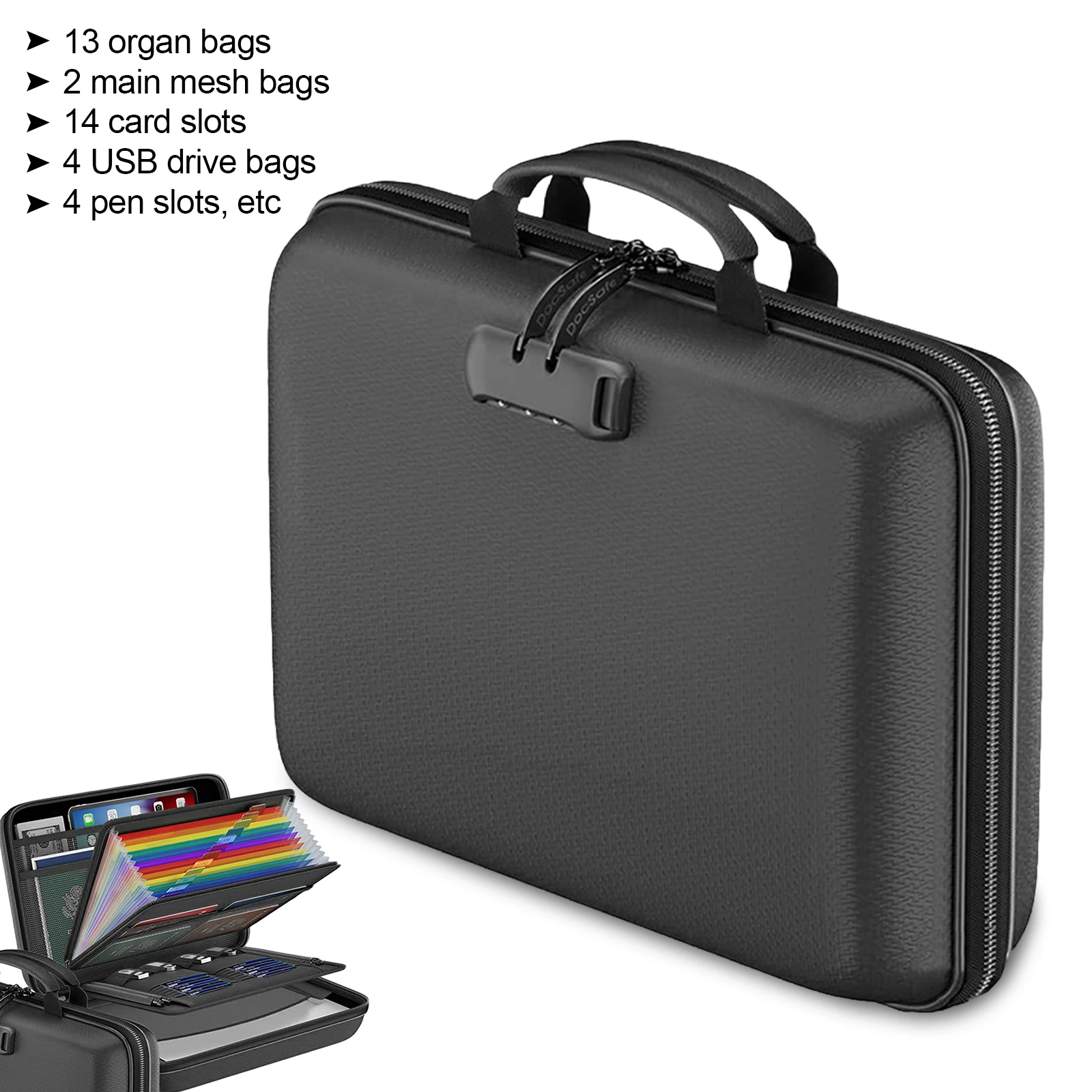 

13 Accordion Pocket Waterproof Briefcase with Lock Expanding File Folder Portable File Storage Case for Meeting File Storage